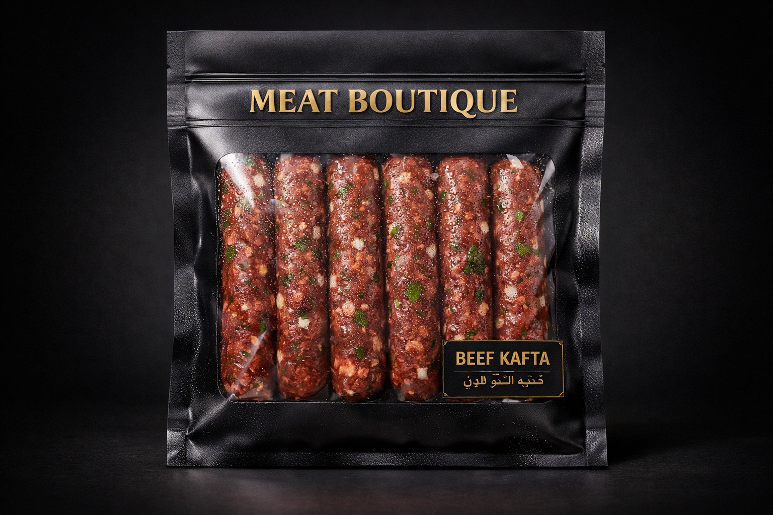 Meat Boutique Beef Kafta - Traditional Lebanese kafta in vacuum-sealed bag with Arabic labeling